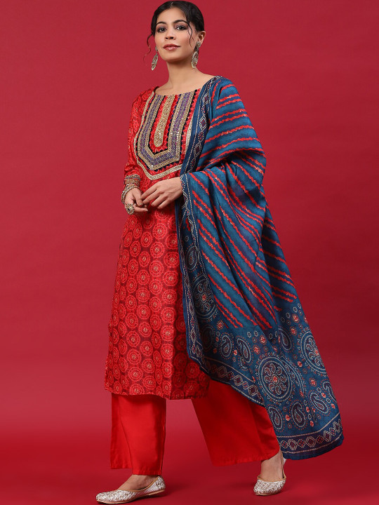 Red and blue ethnic kurta set