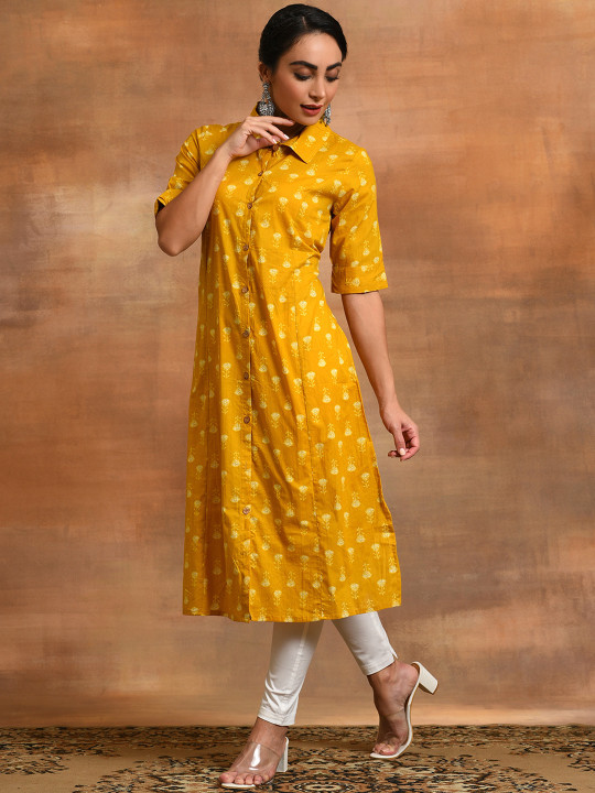 Mustard yellow floral shirt Kurta