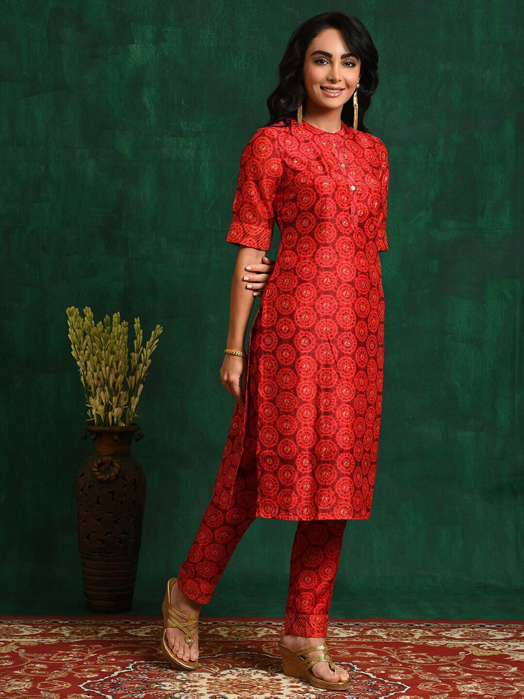 Red ethnic printed kurta set