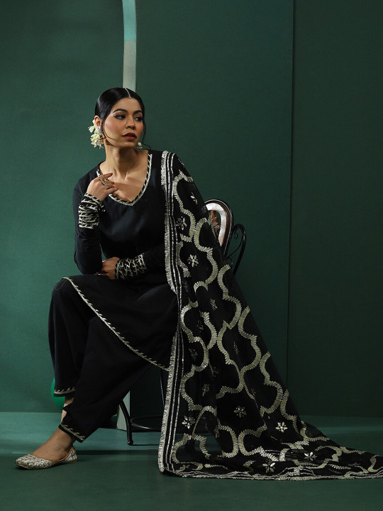 Black gotta patti kurta set with dupatta