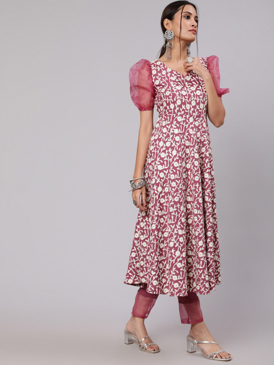 Mauve printed Anarkali kurta set