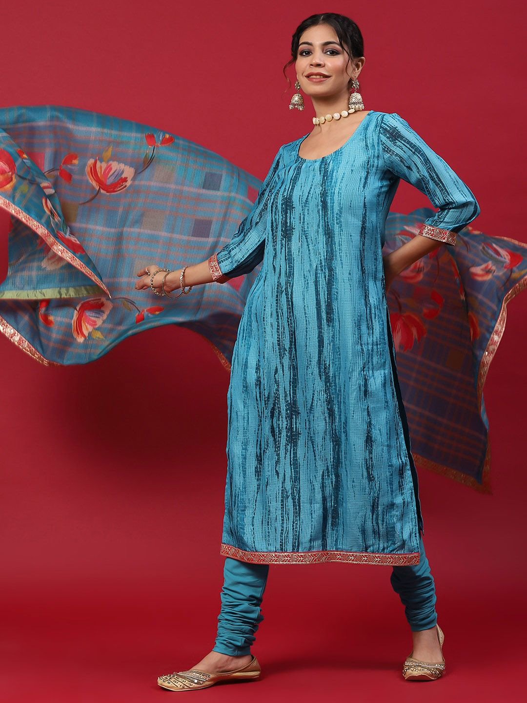 Blue printed straight kurta set
