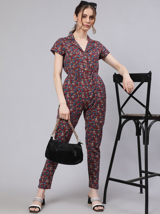 Maroon floral printed jumpsuit
