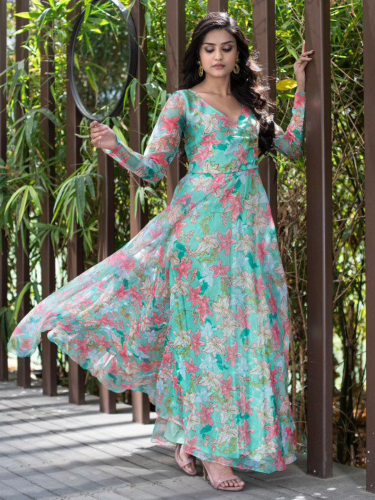 Sea green floral maxi dress