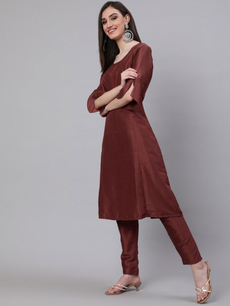 Striped Sequinned A- Line kurta Set