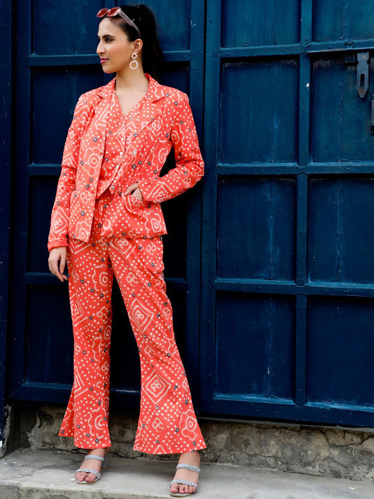 Orange bandhani printed co-ord set