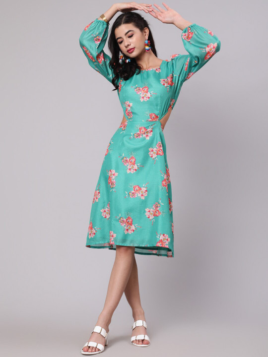 Sea green floral printed dress