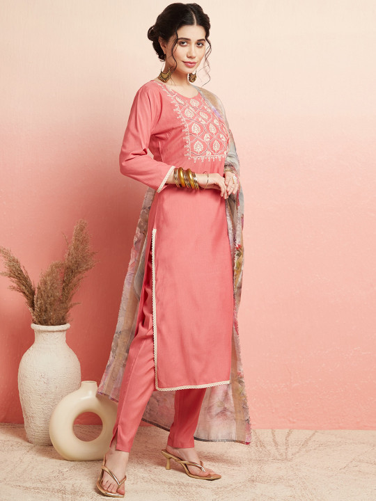 Peach embroidered kurta set