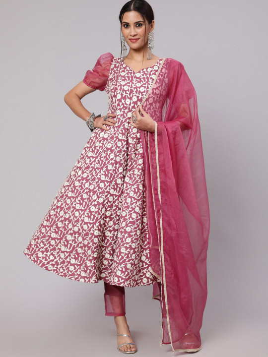 Mauve printed Anarkali kurta set