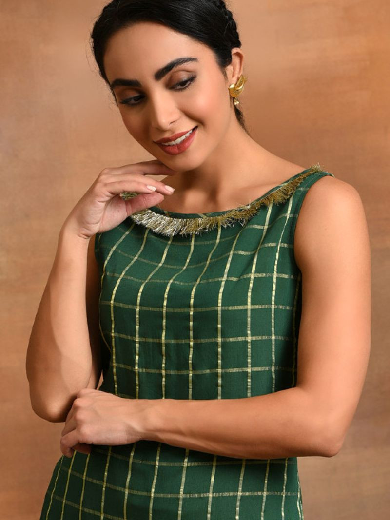 Checked Woven Chanderi Silk Kurta