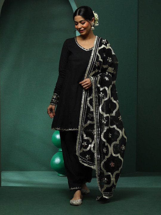 Black gotta patti kurta set with dupatta