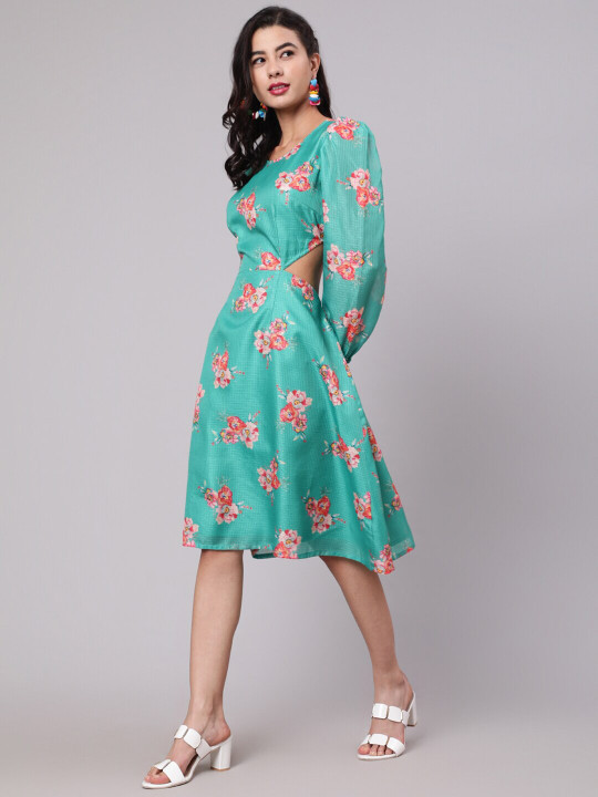 Sea green floral printed dress