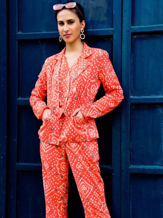 Orange bandhani printed co-ord set